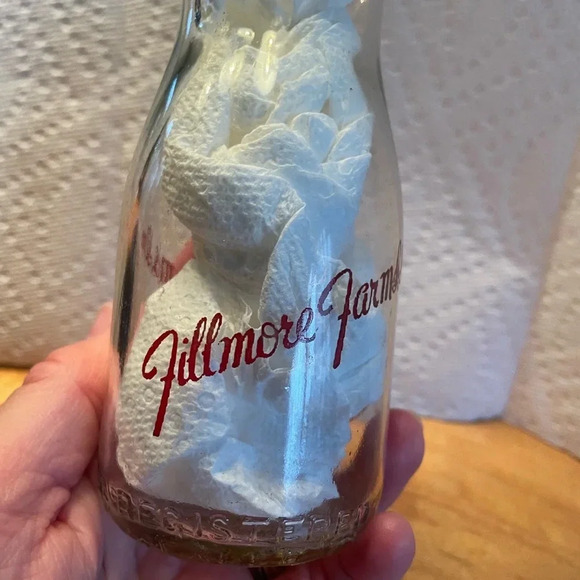 Fillmore farms, Inc  milk glass 5 1/2 tall          some scratches  on it - Picture 4 of 5
